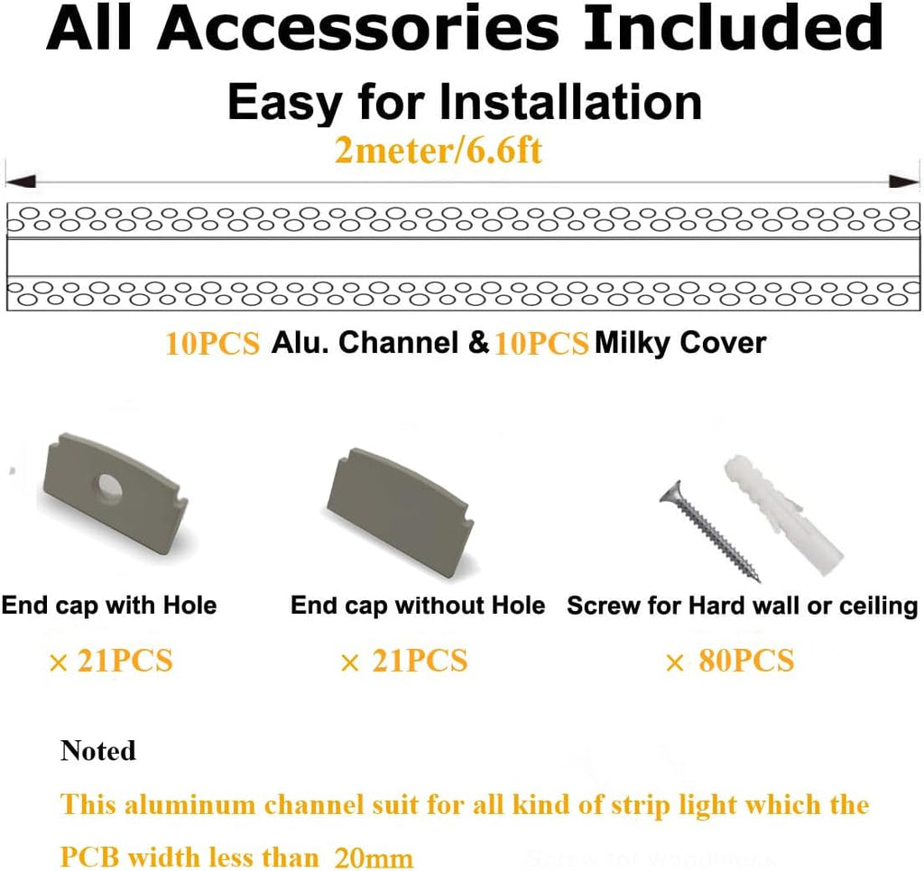10Pack 6.6FT/2 Meter Plaster in LED Channel,Drywall LED Strip Light Channel,Trimless Recessed Mud in LED Channel for 20mm Width LED Strip