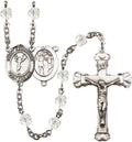 St. Sebastian/Cheerleading Silver-Plated Rosary 6mm April Crystal Fire Polished Beads Crucifix Size 1 5/8 x 1 medal charm