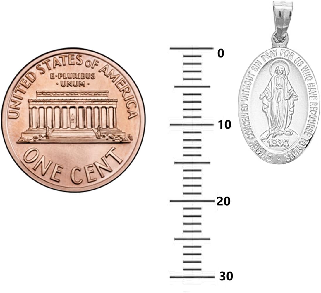 Ritastephens 14k Yellow,White or Rose Gold Small Miraculous Virgin Mary Medal Charm Pendant Necklace (18 Inches, No Chain)