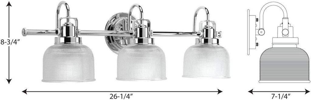 Progress Lighting Archie Collection 3-Light Clear Double Prismatic Glass Coastal Bath Vanity Light Polished Chrome