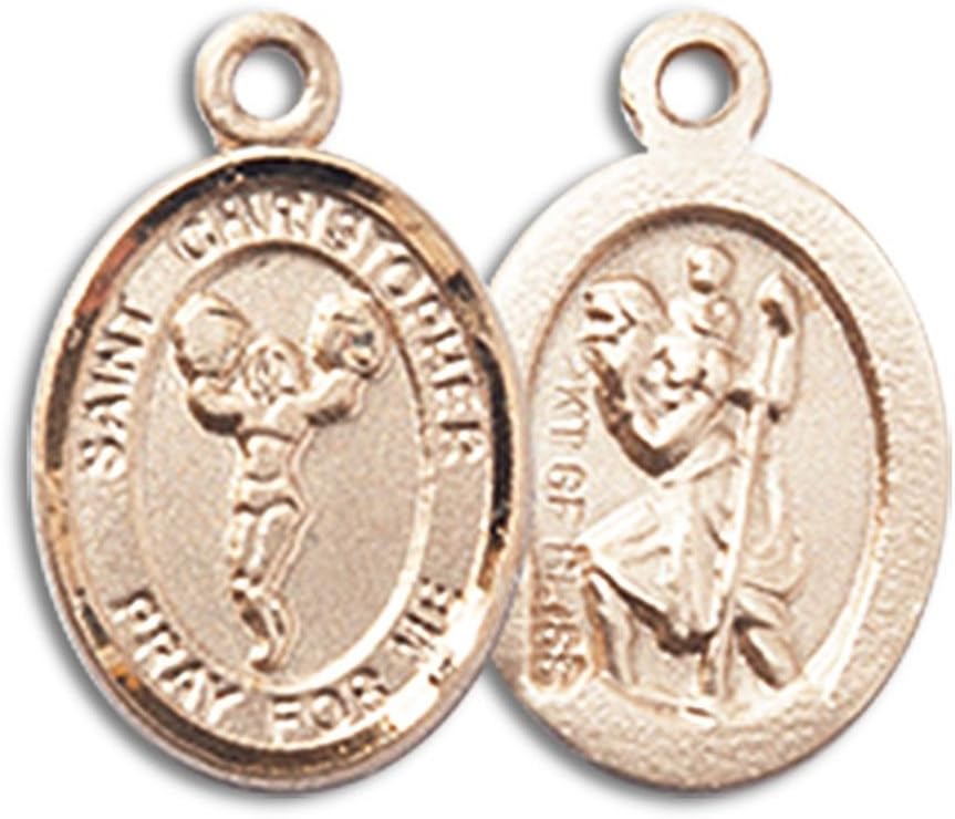 Bonyak Jewelry St. Christopher - Cheerleading Hand-Crafted Oval Medal Pendant in 14kt Yellow Gold