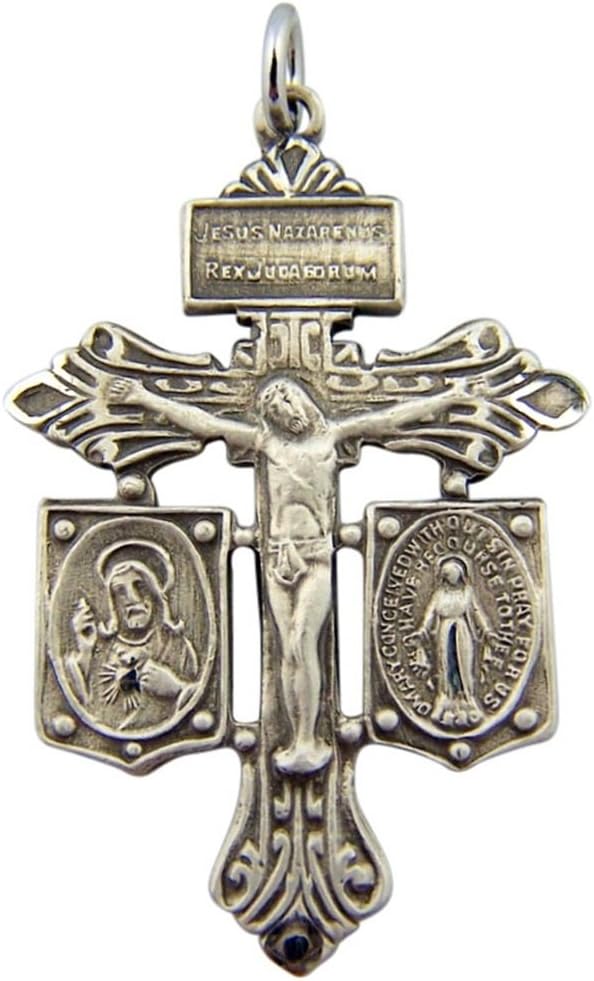Sterling Silver Pardon Crucifix with Scapular and Miraculous Medal, 1 3/8 Inch