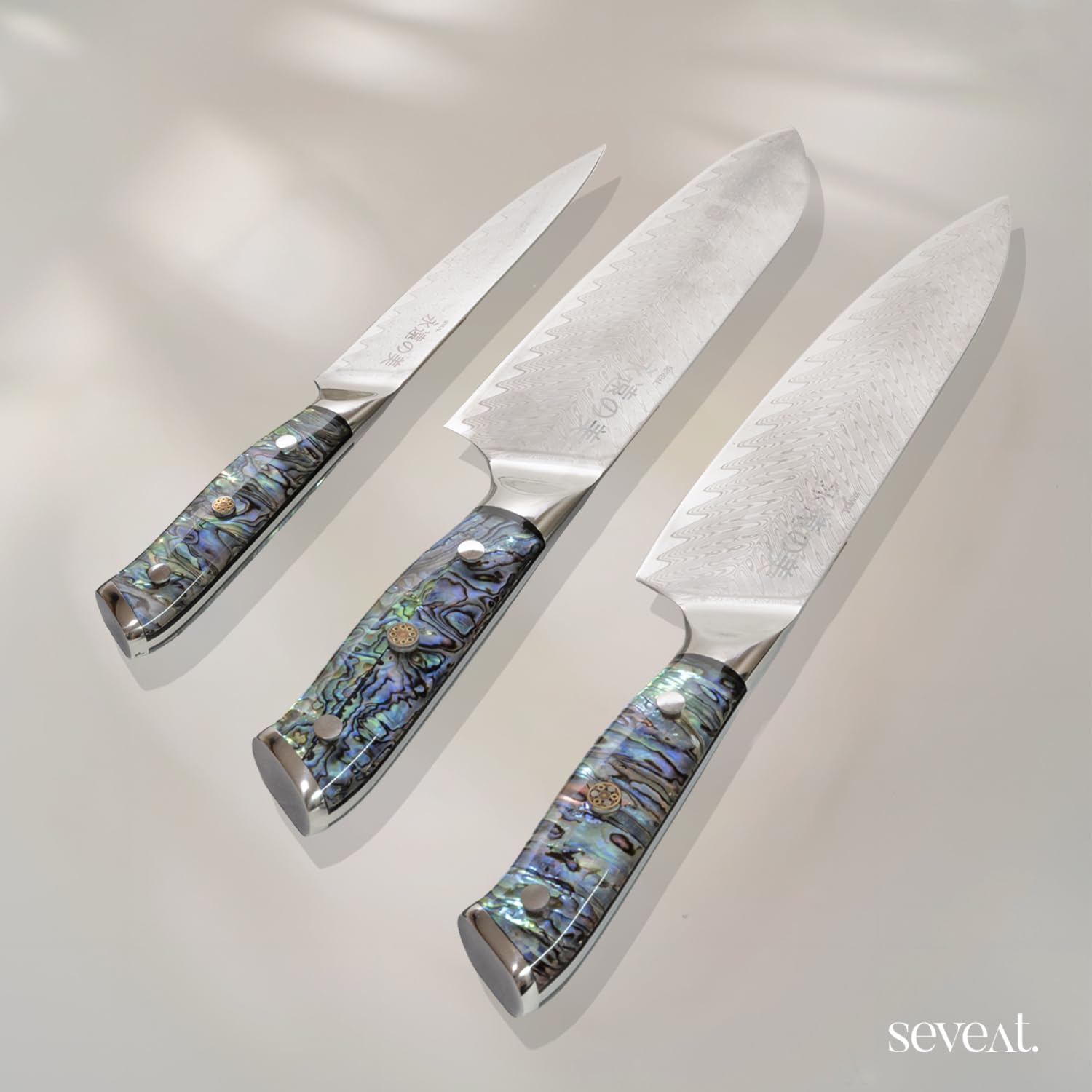 Damascus Kitchen Knife Set | 67-Layer Damascus Steel | Professional Chef Knives Set | Ergonomic Blue Shell Handle | Gift Box Included (Blue-2, 3-Piece Set)
