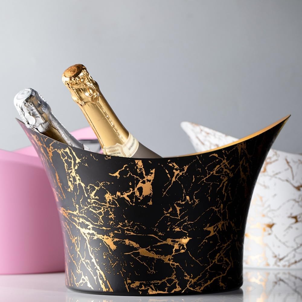 Ice Buckets for Parties, Stainless Steel Ice Bucket, Creative Champagne Bucket, Wine Bucket Chiller for Bar, Party, Camping, BBQ, Picnics(Black)