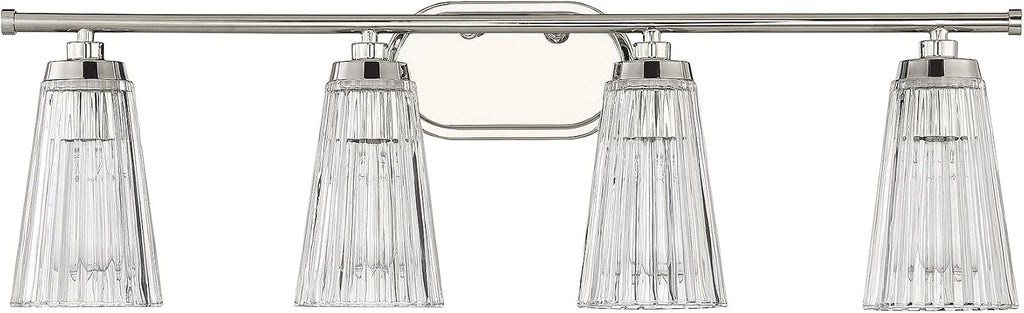 Savoy House 8-1745-4-109 Chantilly Vintage Traditional Clear Ribbed Glass Bathroom Vanity Light, 4-Light 240 Total Watts, 10' H x 31' W, Polished Nickel