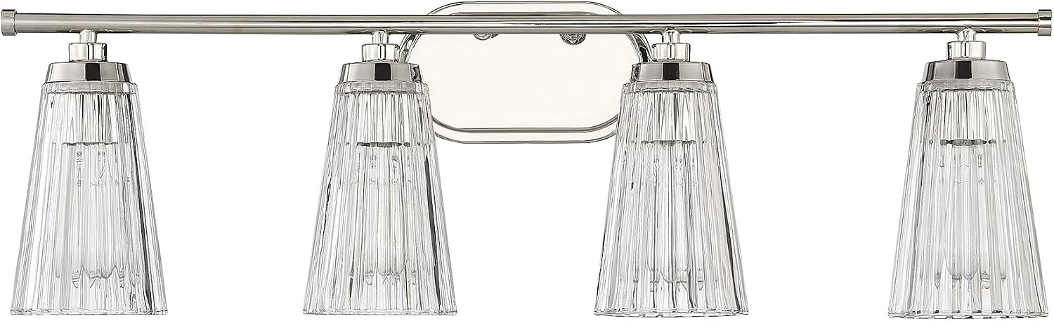 Savoy House 8-1745-4-109 Chantilly Vintage Traditional Clear Ribbed Glass Bathroom Vanity Light, 4-Light 240 Total Watts, 10' H x 31' W, Polished Nickel