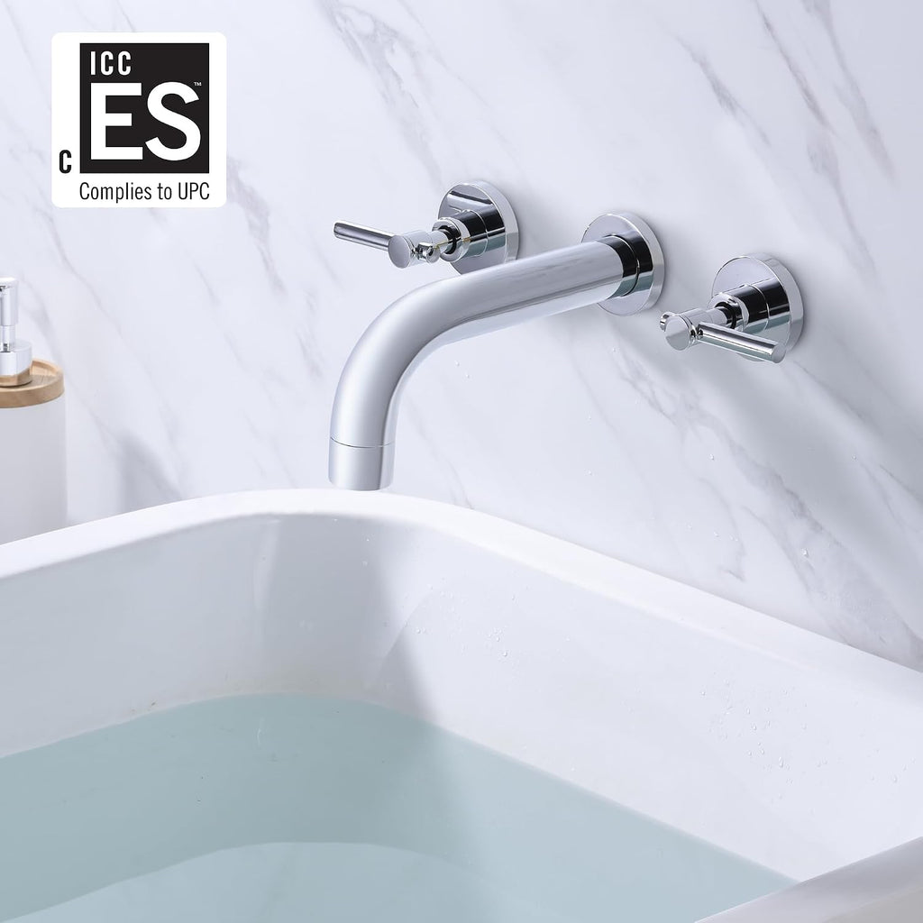 SUMERAIN Wall Mount Bathtub Faucet 3 Hole Tub Filler Faucet with Valve, Chrome Finish