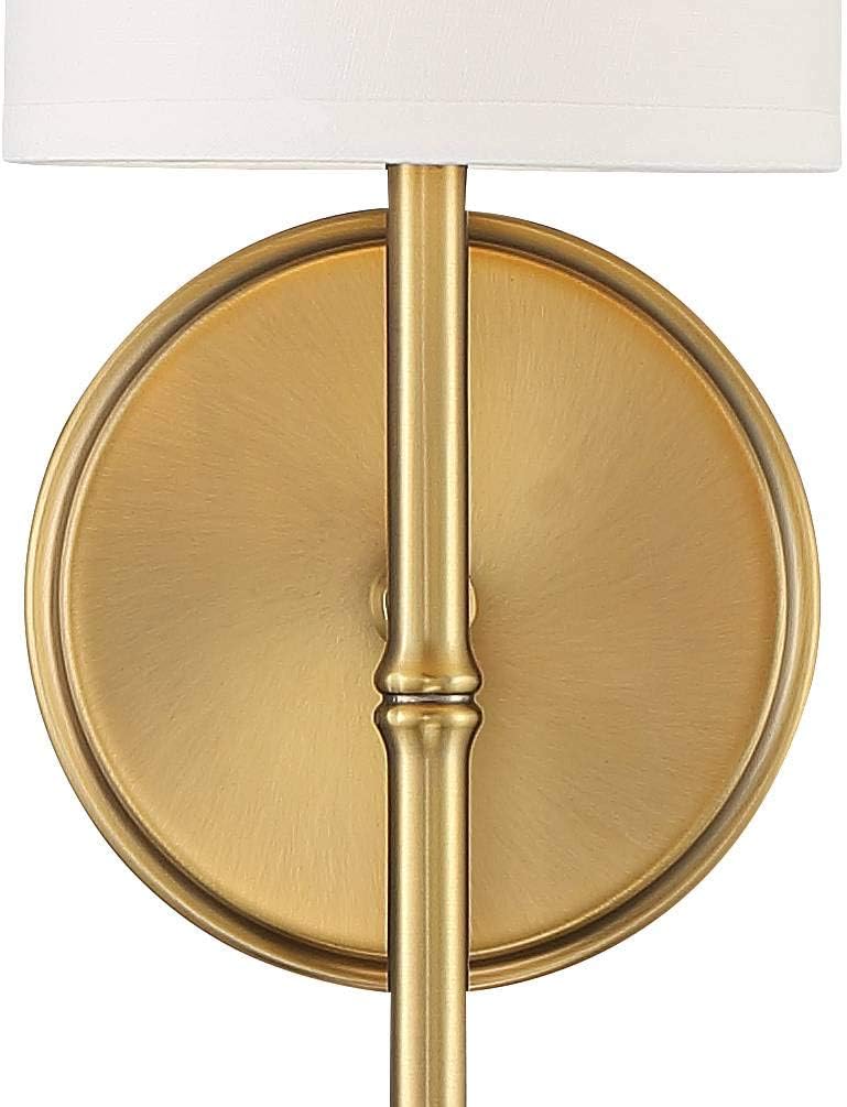 Regency Hill Abigale Modern Luxury Wall Lamp Brass Gold Metal Hardwired 5' Wide Fixture White Fabric Cylinder Shade for Bedroom Bathroom Vanity Reading Living Room Hallway