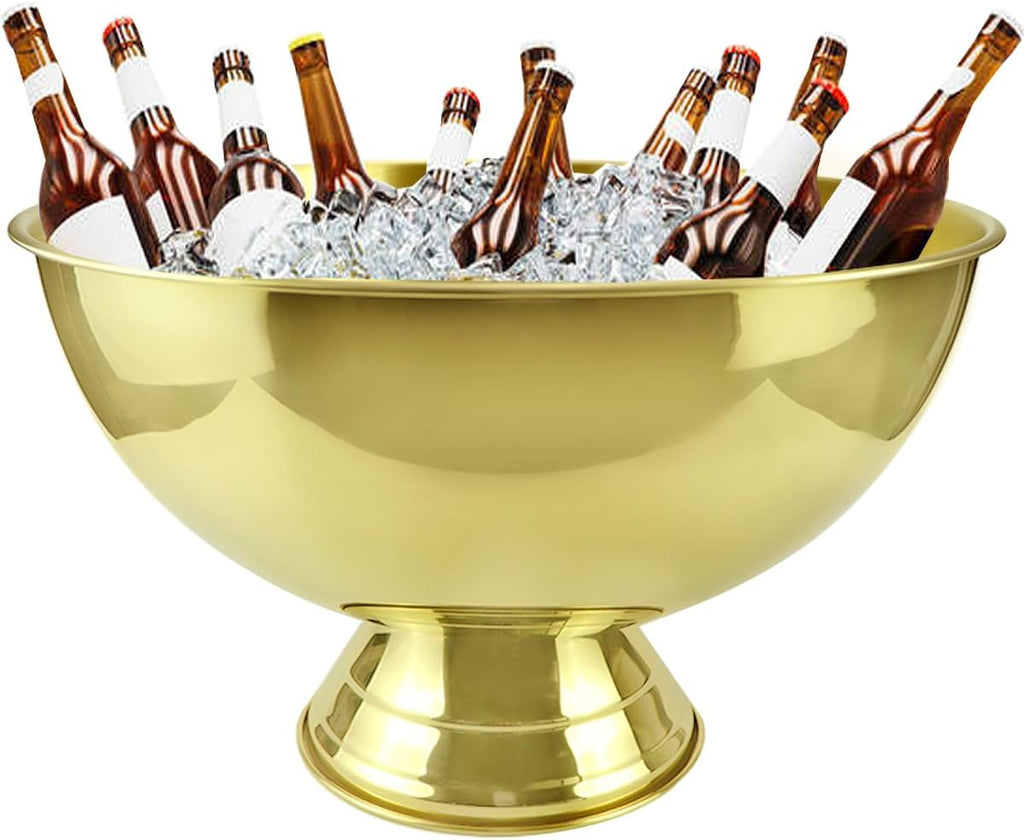 3 Gallon 12L Stainless Steel Beverage Tub Insulated Ice Bucket Metal Champagne Bowl with Base Large Size Ice Bowl for Wine Beer Home Bar Parties（Gold）