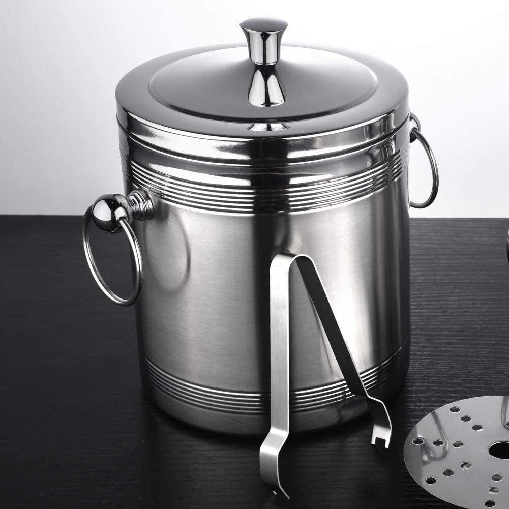 Ice Buckets for Parties Stainless Steel Ice Bucket with Tongs,Insulated Double Wall Chiller Resistant Lid Carry Handle for Party BBQ (K 1.4l)