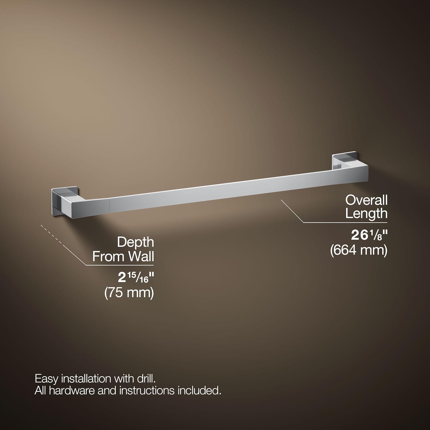 Kohler 26634-CP Honesty® 24' Towel bar, Polished Chrome