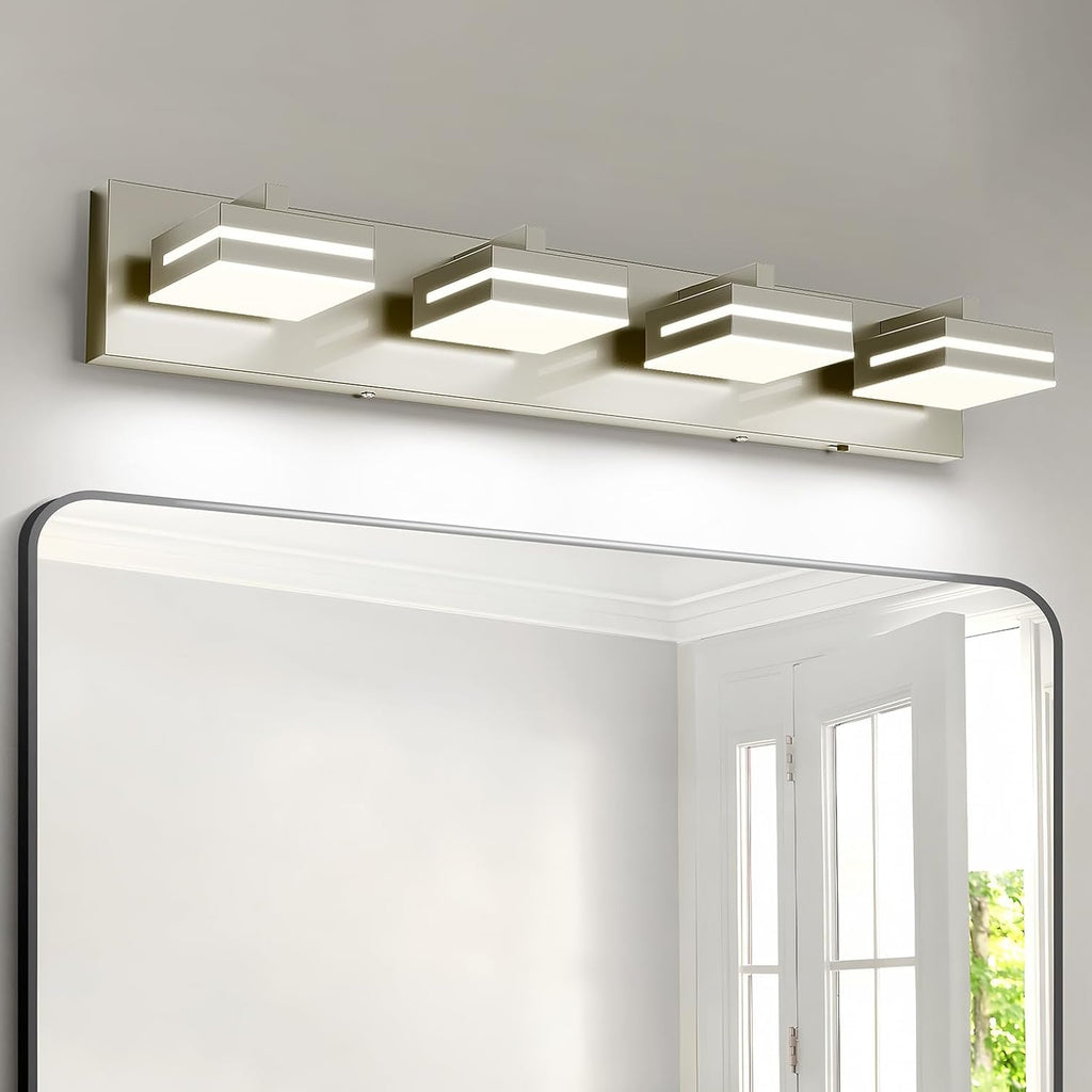 Joossnwell Bathroom Vanity Light Brushed Nickel Bathroom Lighting Fixture Over Mirror Modern (4-Light, 26.77-Inch) Dimmable 5CCT Led Bath Vanity Lighs