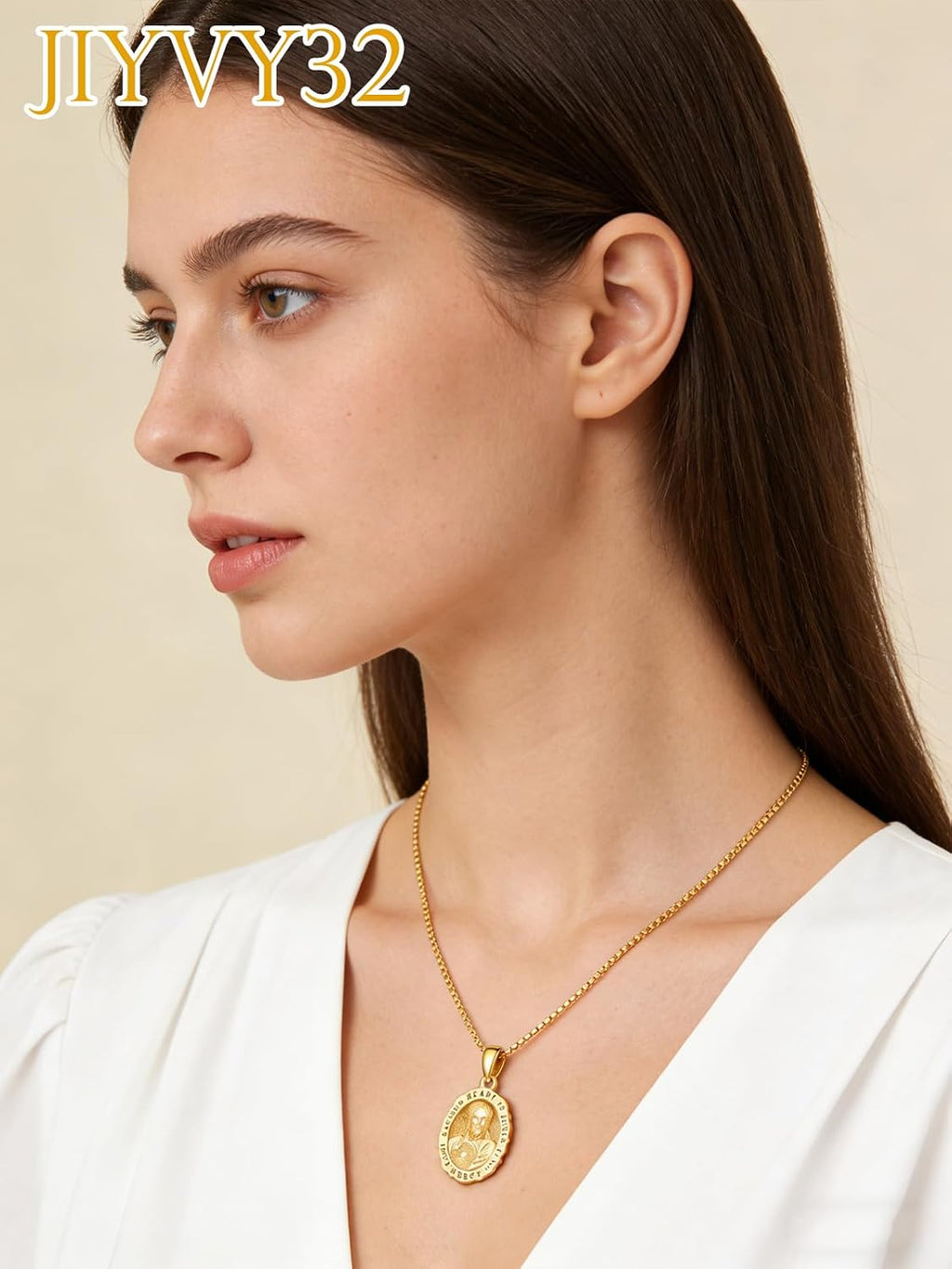 14K Gold Saint Medal Necklace for Women, Catholic Patron Saint Pendant Necklace, Christian Religious Jewelry Gift for Confirmation Baptism Communion Christmas Birthday