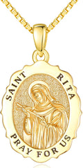 14K Gold Saint Medal Necklace for Women, Catholic Patron Saint Pendant Necklace, Christian Religious Jewelry Gift for Confirmation Baptism Communion Christmas Birthday