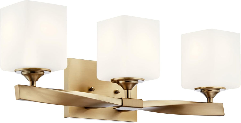 Kichler Marette 23' 3-Light Bathroom Vanity Light Fixture with Satin Etched Cased Opal Glass in Champagne Bronze for Bathroom and Powder Room (23' x 8.25' x 6'), 55002CPZ
