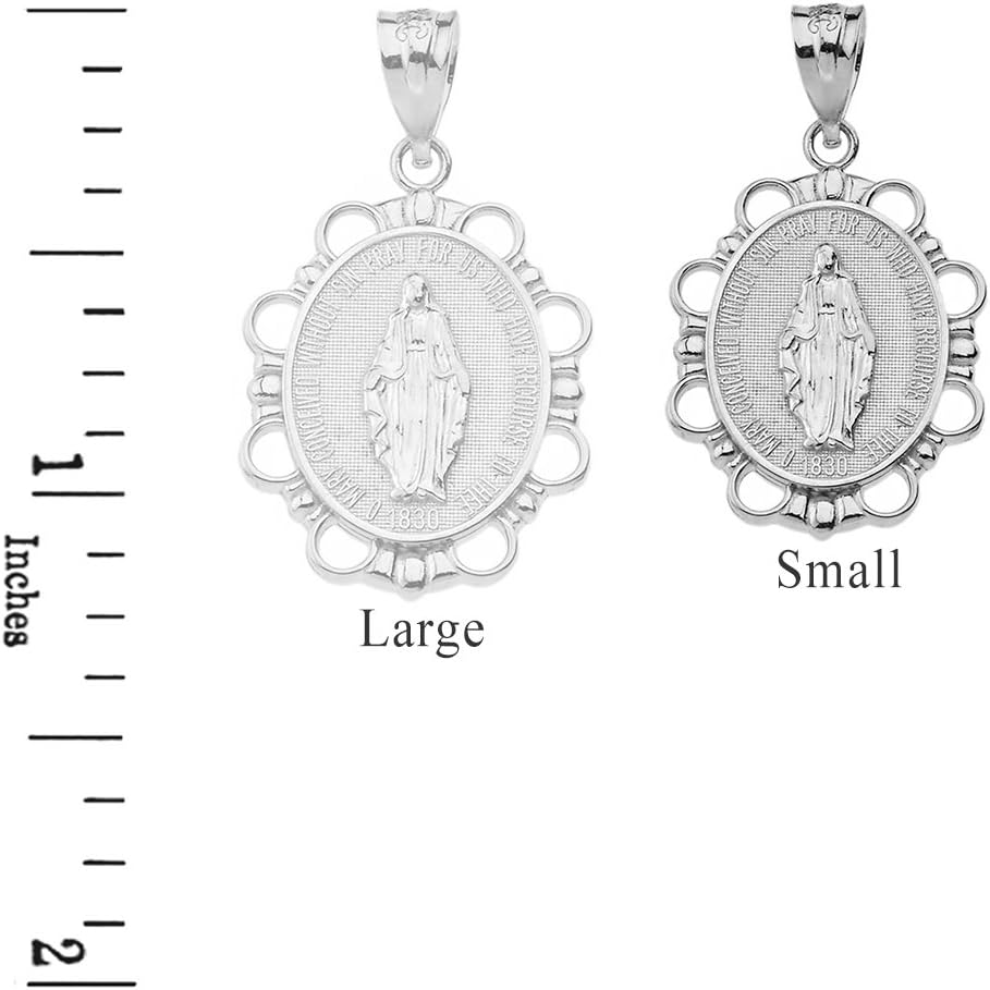 Religious Jewelry 10k White Gold Miraculous Medal Of Blessed Virgin Mary Pendant Necklace (Small)