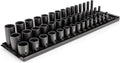 TEKTON 3/8 Inch Drive Shallow, Semi-Deep, and Deep 12-Point Impact Socket Set with Rails and Trays, 45-Piece (1/4-1 in.) | SID91124