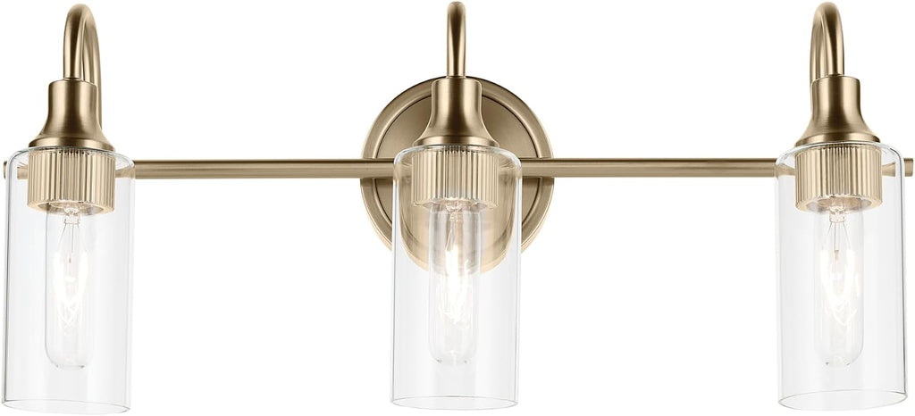Kichler Kavi 23' 3-Light Bathroom Vanity Light Fixture with Clear Glass in Champagne Bronze, Modern Wall Mount Over Mirror for Powder Room (23' W x 10' H), 55211CPZ