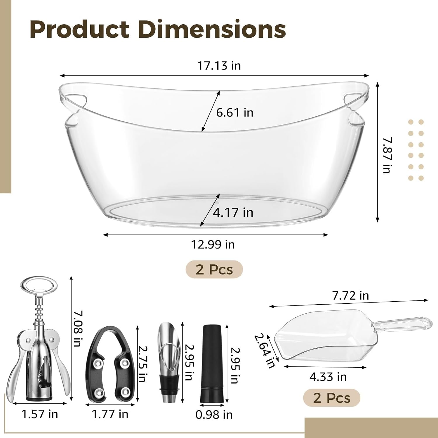 2 Pc Ice Bucket And Beverage Tub Set, 5.5L, Transparent Plastic, Boat Design, Includes Ice Shovel, For Parties And Home