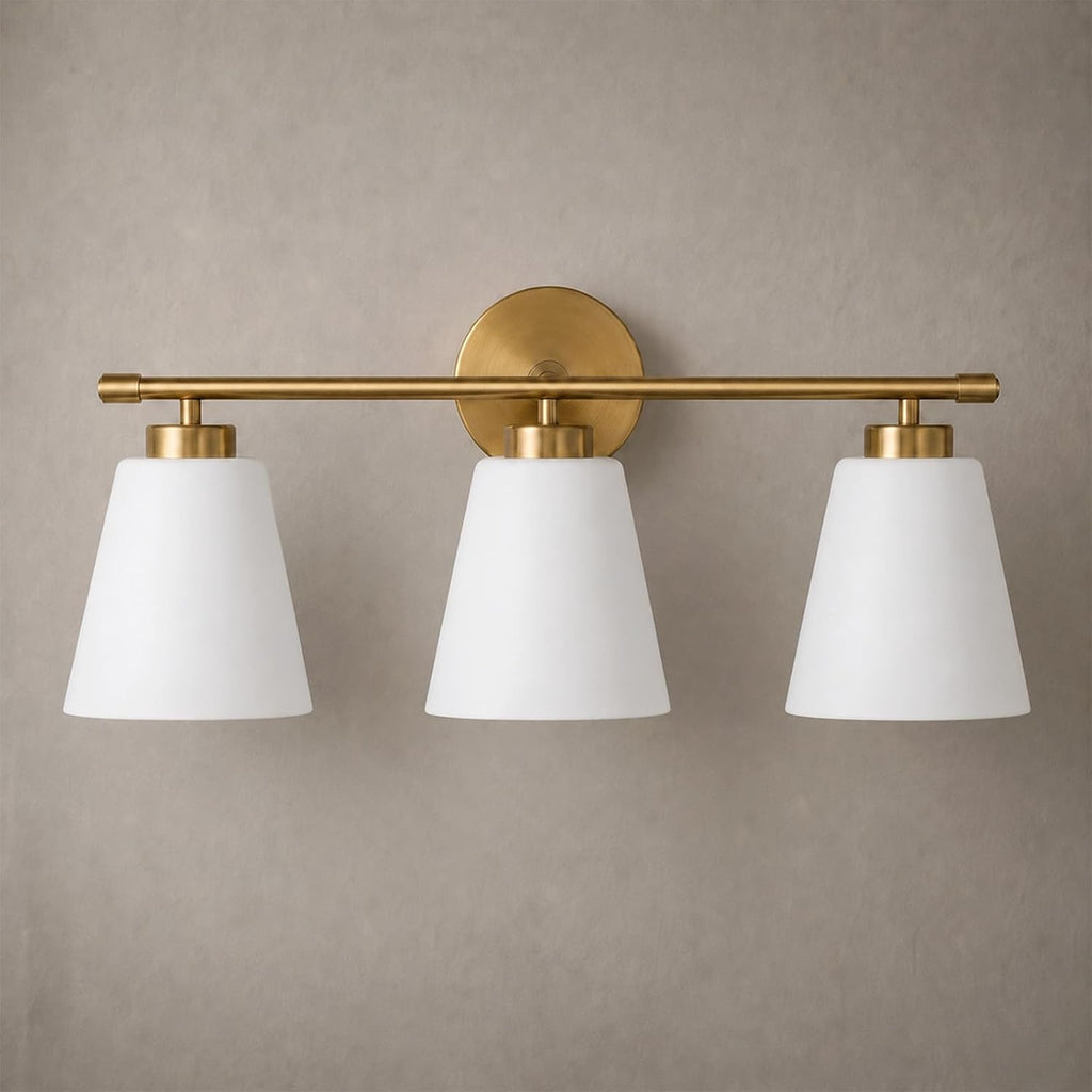 Hamilyeah Gold Bathroom Vanity Light Fixtures Over Mirror, 3 Light Vanity Lights with Frosted Glass, Industrial Vanity Lighting Fixtures for Bath, Restroom