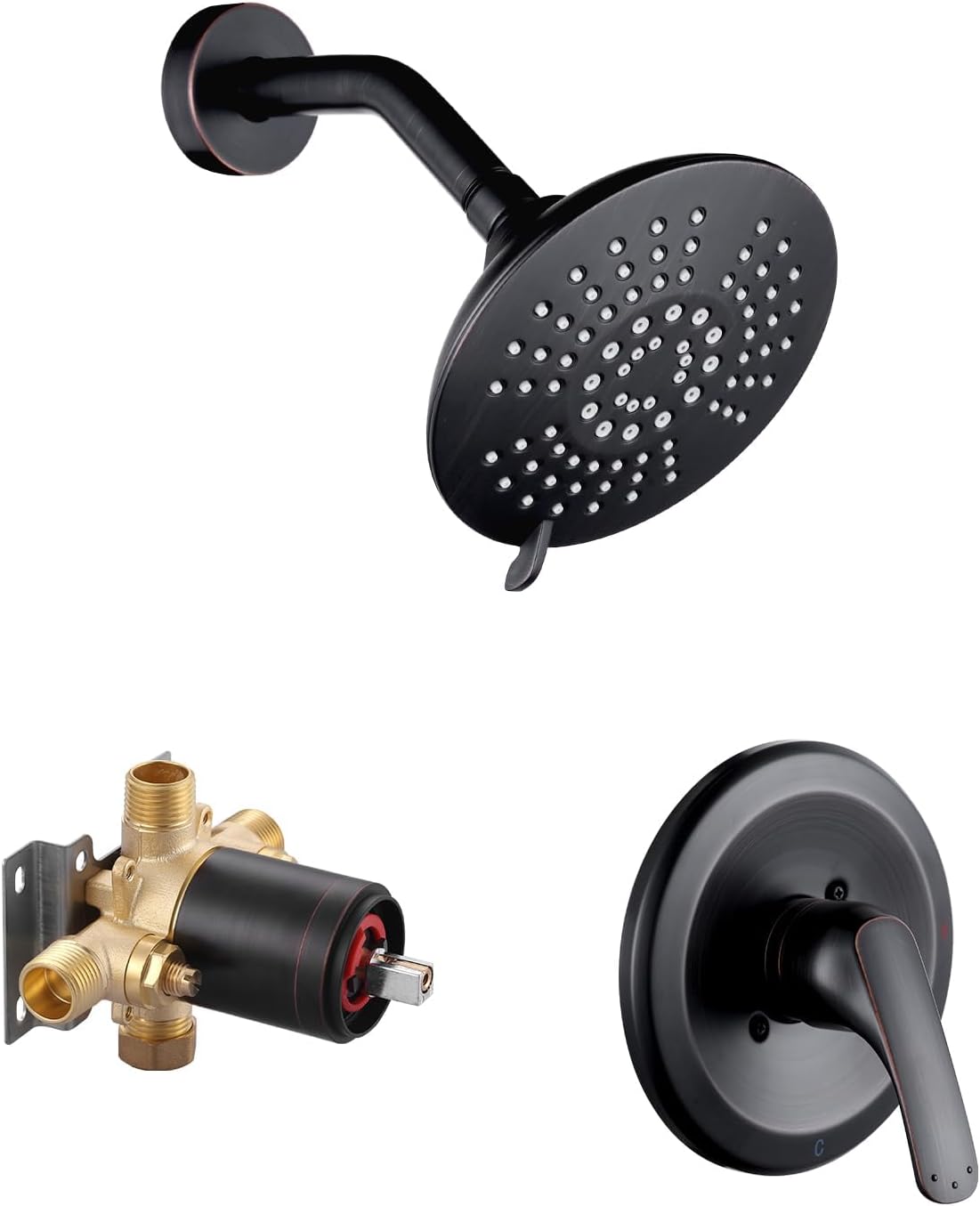 Shower Faucet with Valve, Bathroom Shower Faucet Kit, Solid Brass Shower Head Faucet Set Complete, Single Handle Rain Shower Head Trim Kit for Bathroom, Oil Rubbed Bronze