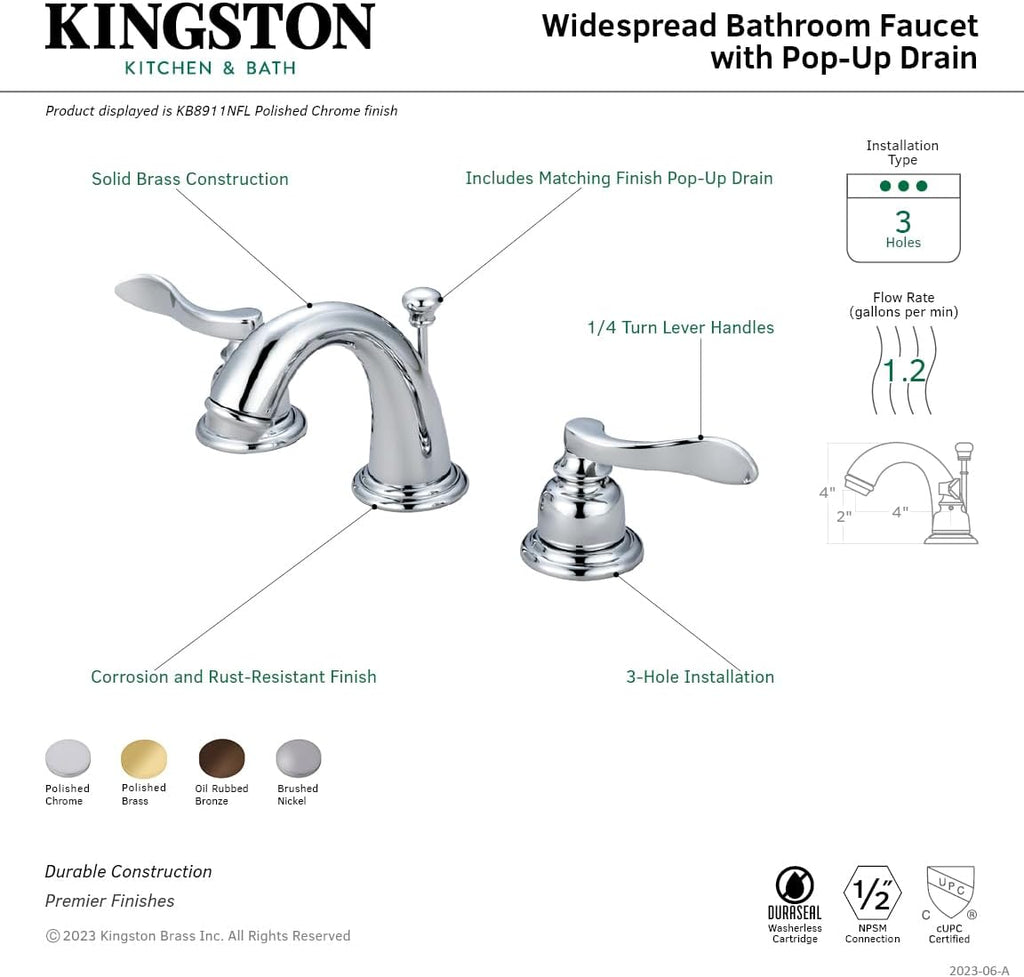 Kingston Brass KB8915NFL NuWave French Widespread Bathroom Faucet, Oil Rubbed Bronze