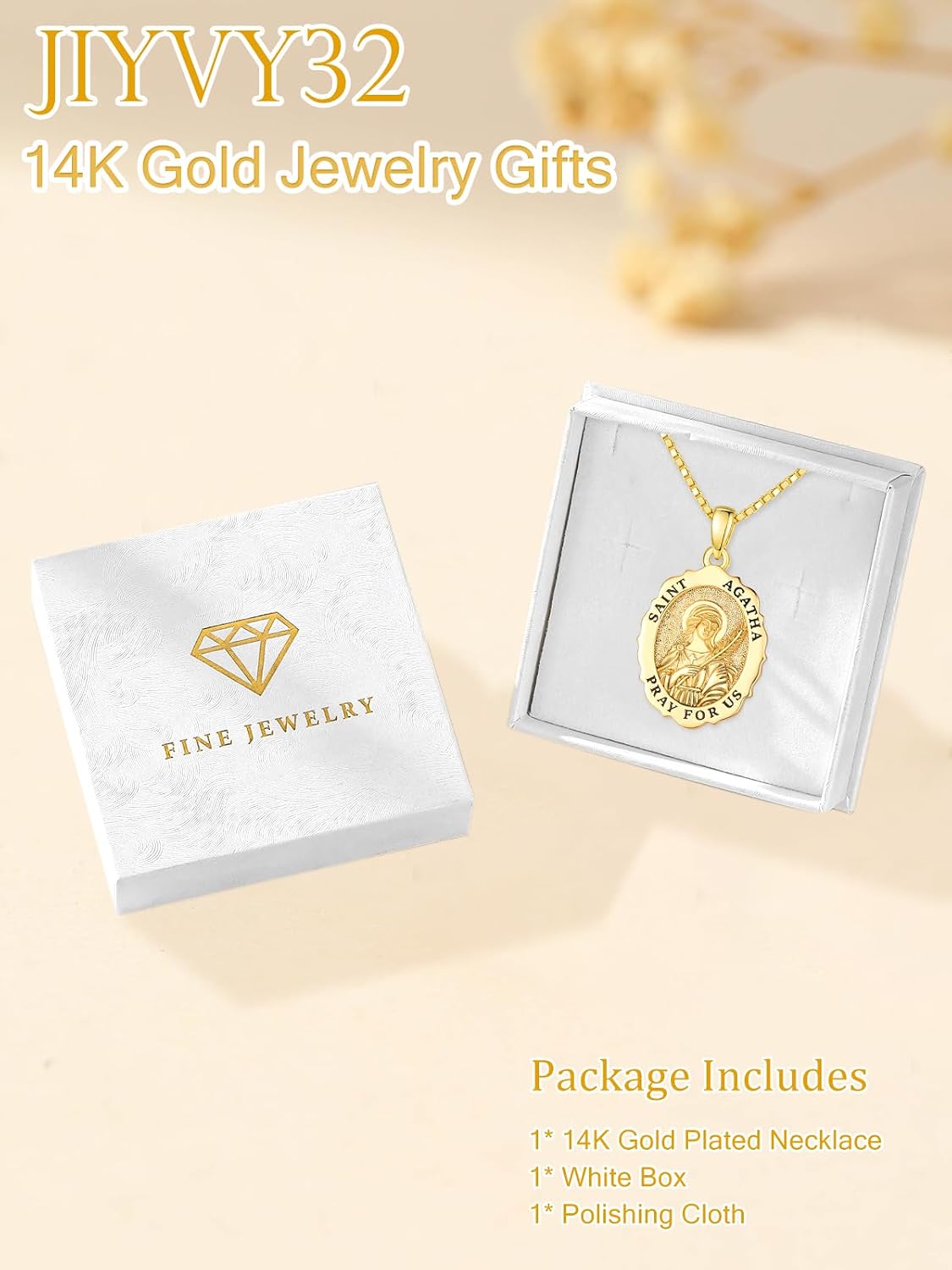 14K Gold Saint Medal Necklace for Women, Catholic Patron Saint Pendant Necklace, Christian Religious Jewelry Gift for Confirmation Baptism Communion Christmas Birthday