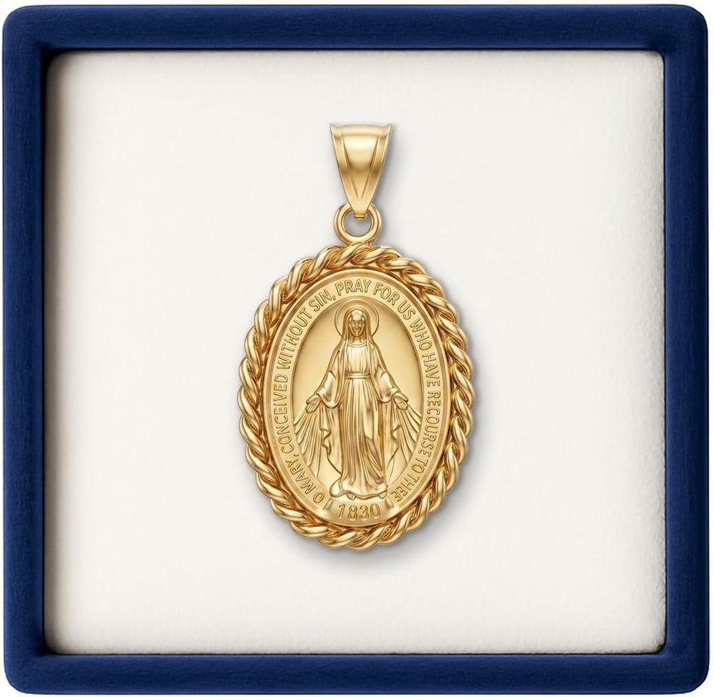 Cross+Crown Premium 14K Yellow Gold Virgin Mary Miraculous Medal for Women & Men, Durable Double-Bonded 14K Yellow Gold Virgin Mary Pendant for Necklace, Women & Mens Gold Virgin Mary Medal, Handcrafted Religious Jewelry in the USA