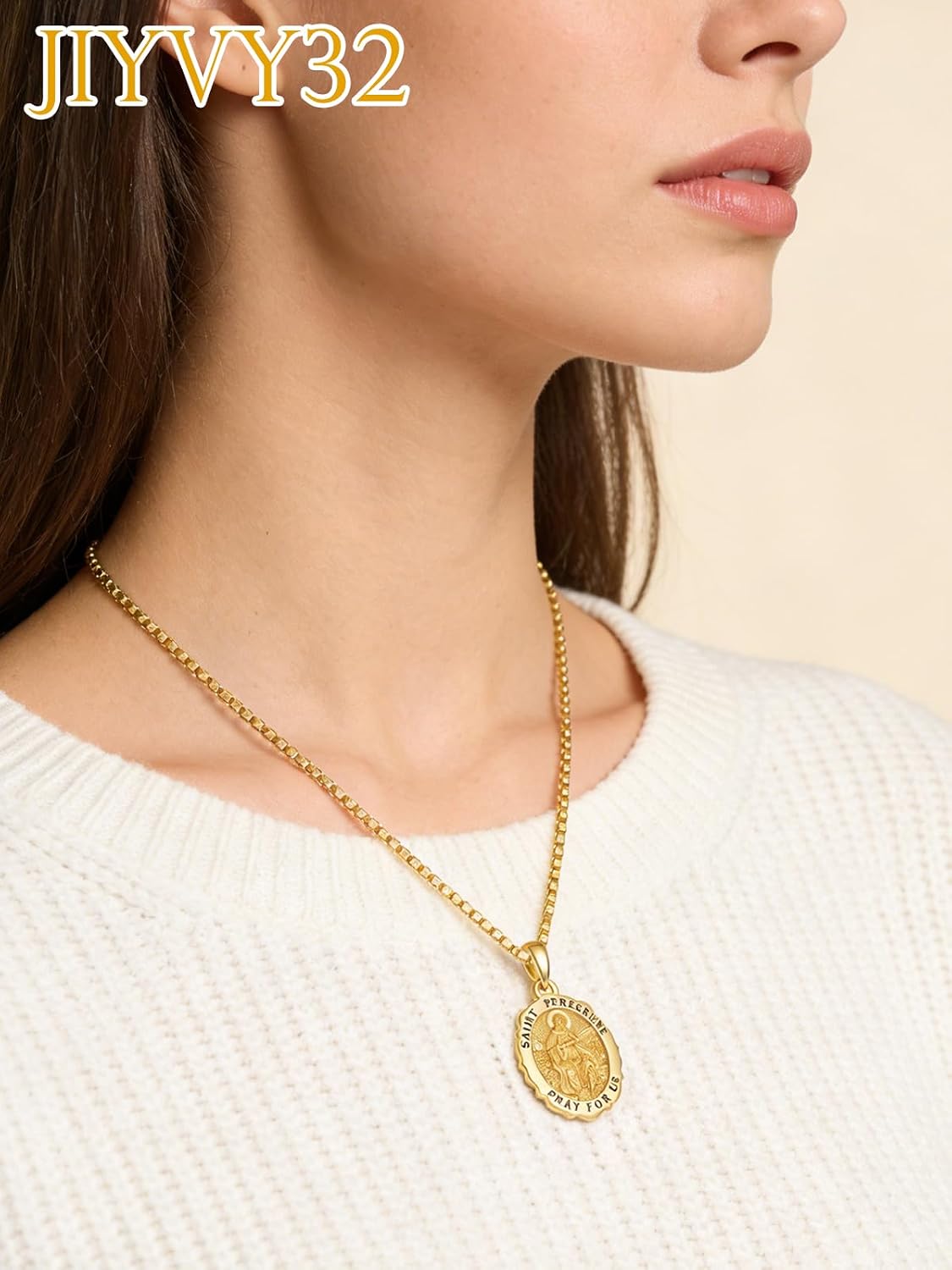 14K Gold Saint Medal Necklace for Women, Catholic Patron Saint Pendant Necklace, Christian Religious Jewelry Gift for Confirmation Baptism Communion Christmas Birthday