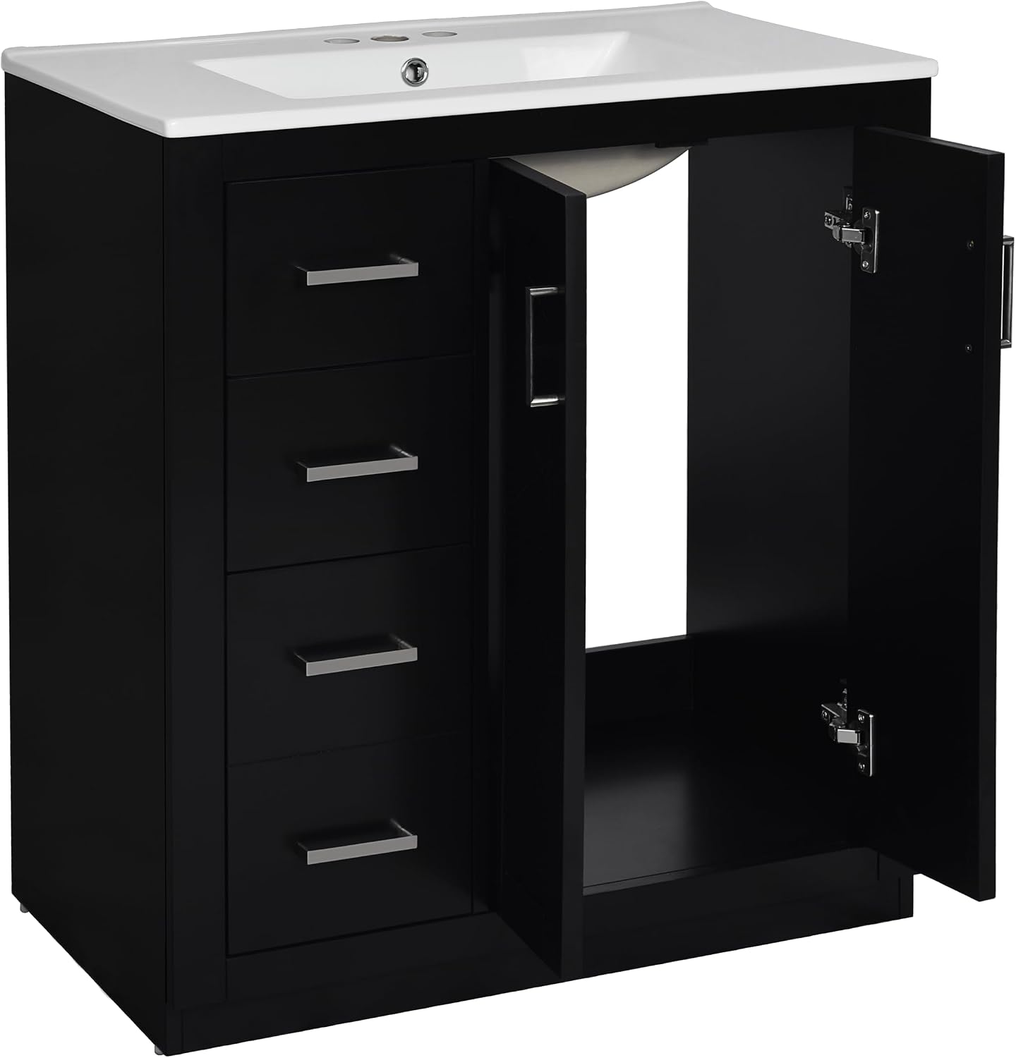 30 Inch Black Bathroom Vanity with Sink and Countertop,Solid Wood Frame Bathroom Cabinet with Sink,Modern Sink Storage Cabinet with 3 Drawers & Soft Closing Doors,Sliver Handles