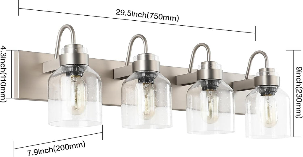 PRESDE Bathroom Light Fixtures Over Mirror Brushed Nickel 4 Light Bathroom Vanity Fixtures with Bubble Glass Globes