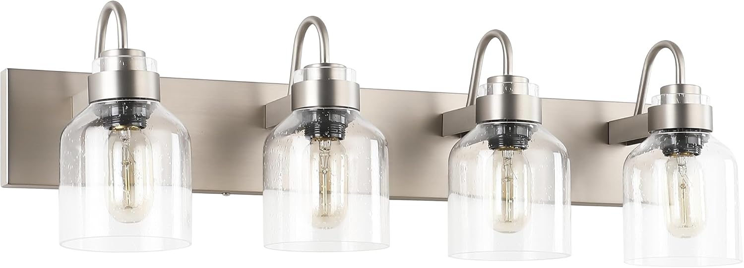 PRESDE Bathroom Light Fixtures Over Mirror Brushed Nickel 4 Light Bathroom Vanity Fixtures with Bubble Glass Globes