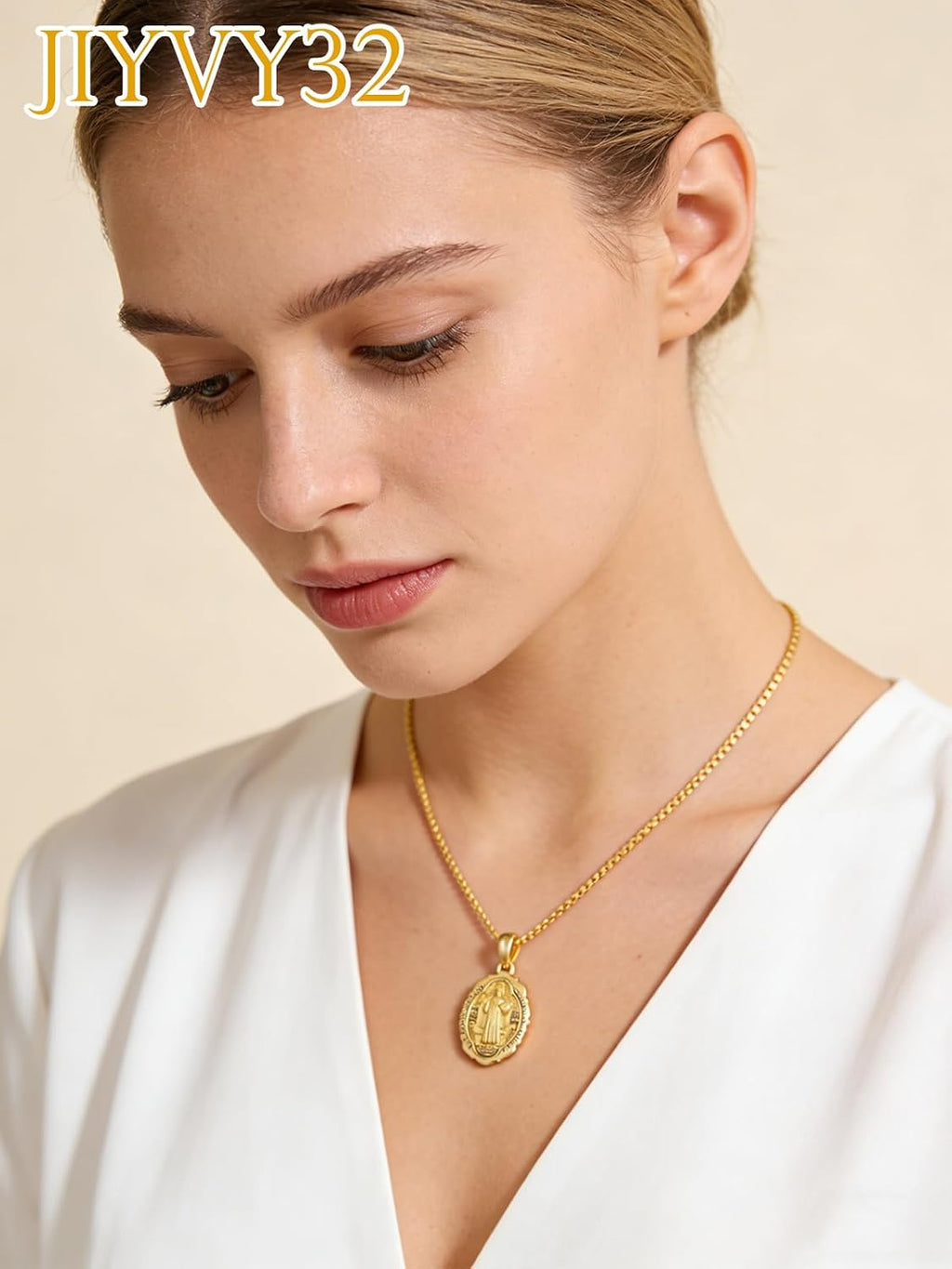 14K Gold Saint Medal Necklace for Women, Catholic Patron Saint Pendant Necklace, Christian Religious Jewelry Gift for Confirmation Baptism Communion Christmas Birthday