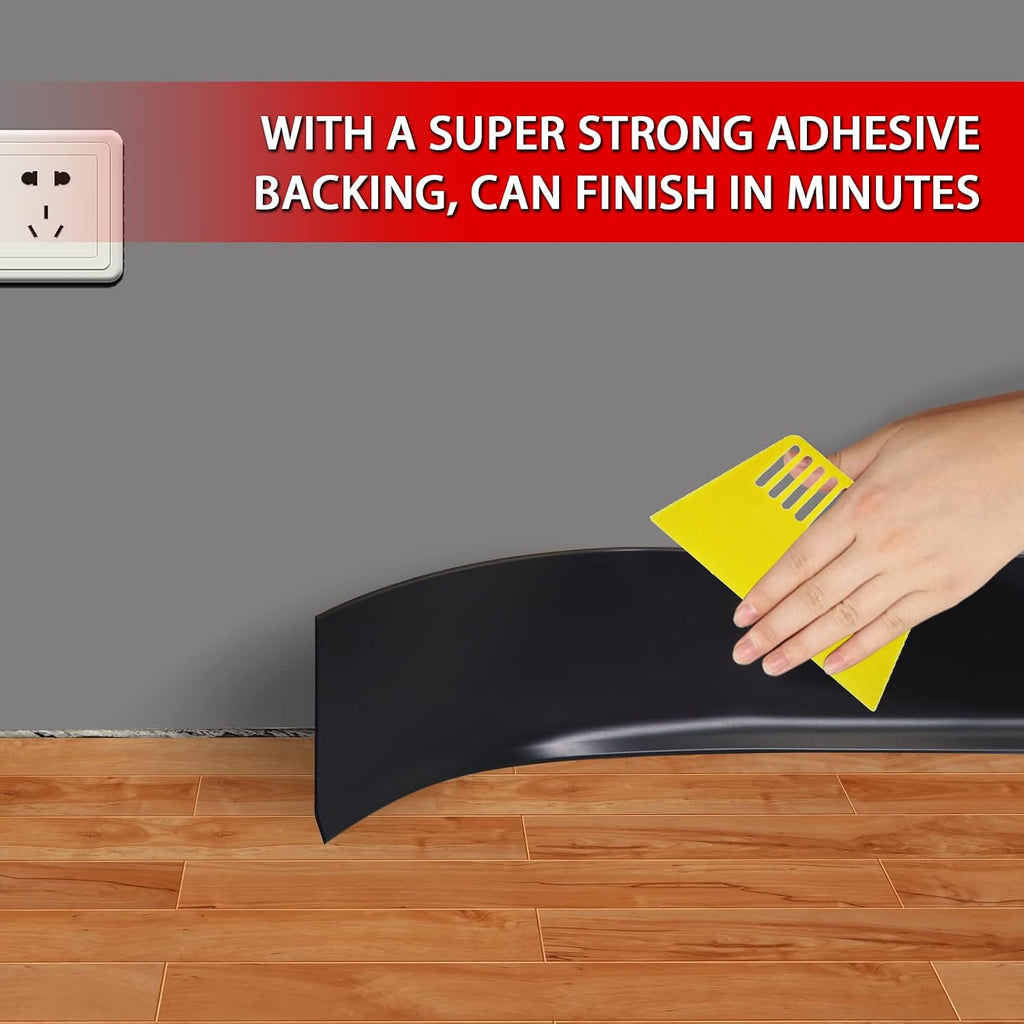 Vinyl Wall Base Baseboard Molding Trim 6' Flexible Self Adhesive Rubber Wall Base Moulding Trim Peel and Stick Design, 6 Inch x 100 Feet, Black