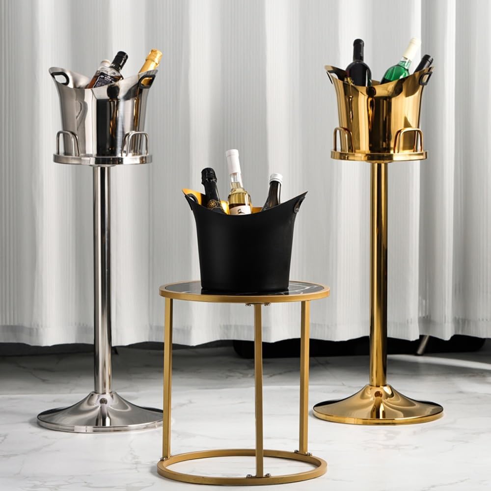 Ice Bucket for Parties, Stainless Steel Ice Bucket, Ice Bucket with Stand, Large Champagne Ice Bucket, Tall Ice Bucket for Cocktail Bar Parties(Gold)