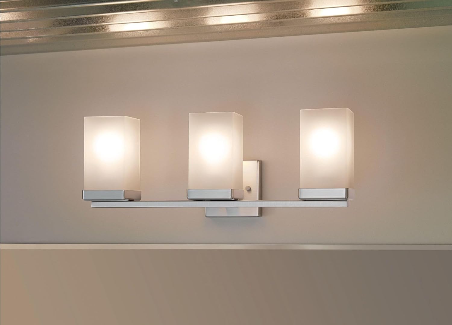 Moen YB8863BN 90 Degree 3-Light Dual-Mount Bath Bathroom Vanity Fixture with Frosted Glass, Brushed Nickel