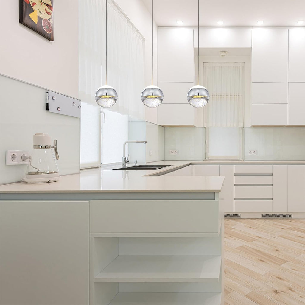 JoollySun Modern Crystal Pendant Light: 3 Globe Hanging Light Fixture for Kitchen Island Bathroom - Chrome