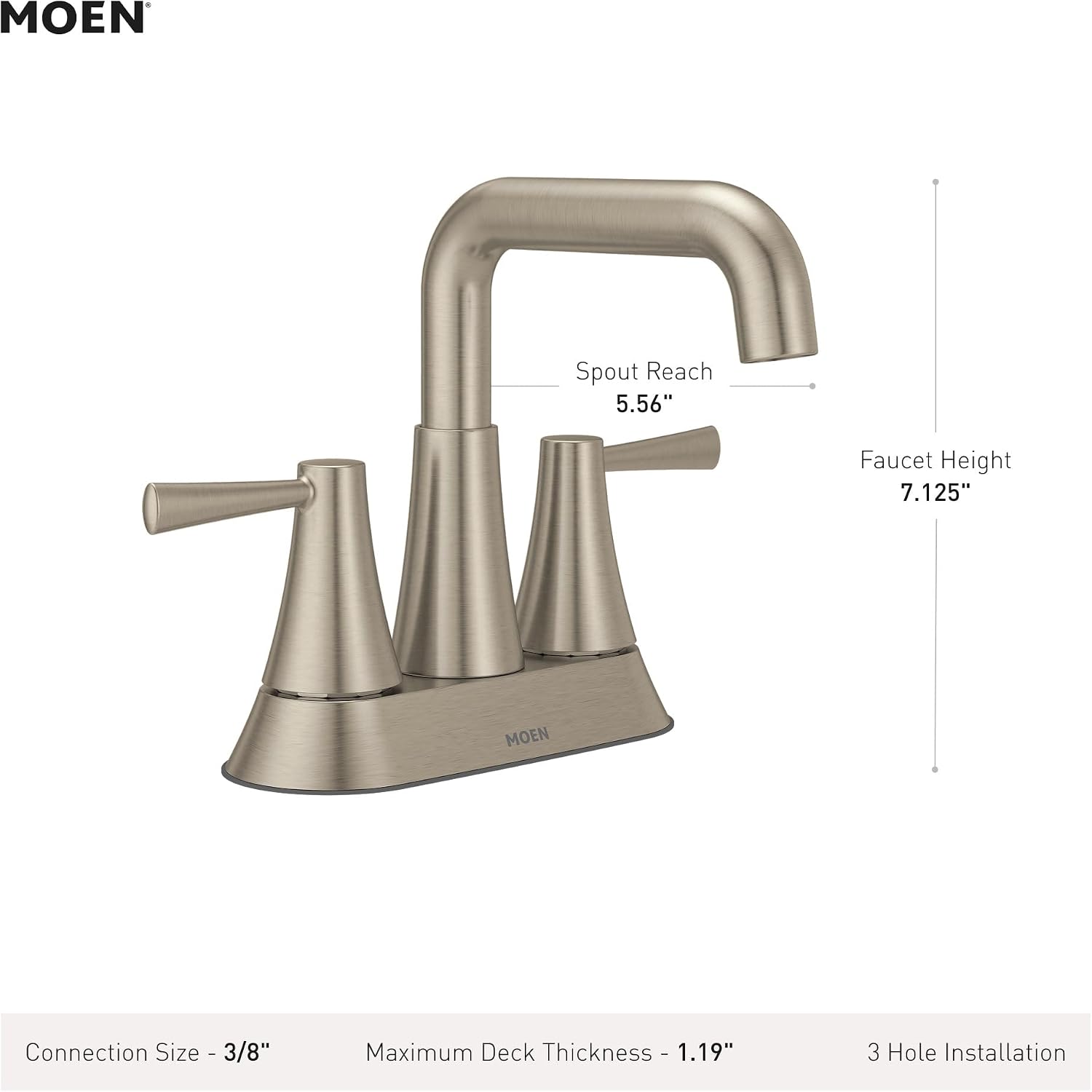Moen Ronan Bronzed Gold Two-Handle 4 in. Centerset Modern Double Bend Bathroom Faucet with Push-Down Drain, 84025BZG