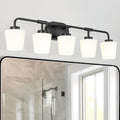 5-Light Matte Black Bathroom Light Fixtures, 38inch Vanity Light | Over Mirror, Milk White Glass, Farmhouse Wall Sconces Lighting, AD-22004-5W-BK