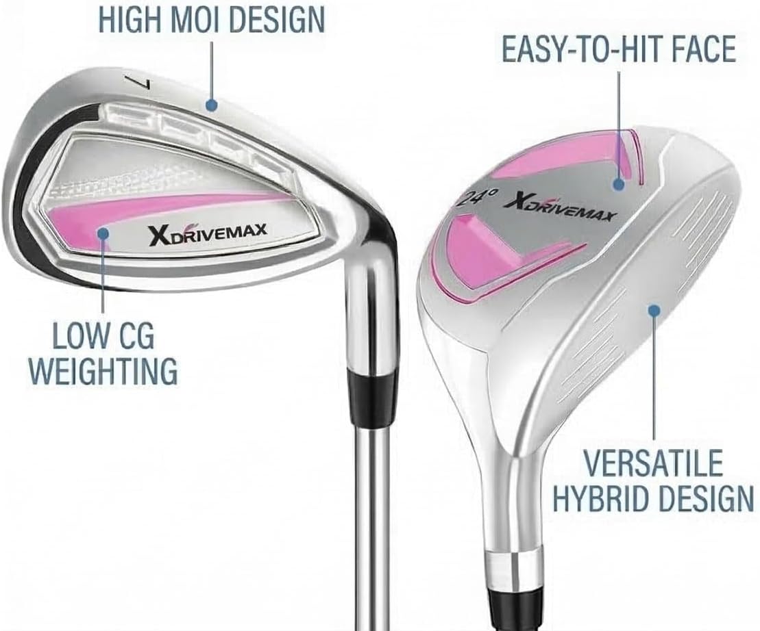 XDriveMax 7-Piece Complete Golf Clubs Set for Men & Women (Left/Right Hand), Advanced Performance Set with Fairway Wood, Hybrid, Irons and Putter, Regular Flex (No Golf Bag Included)