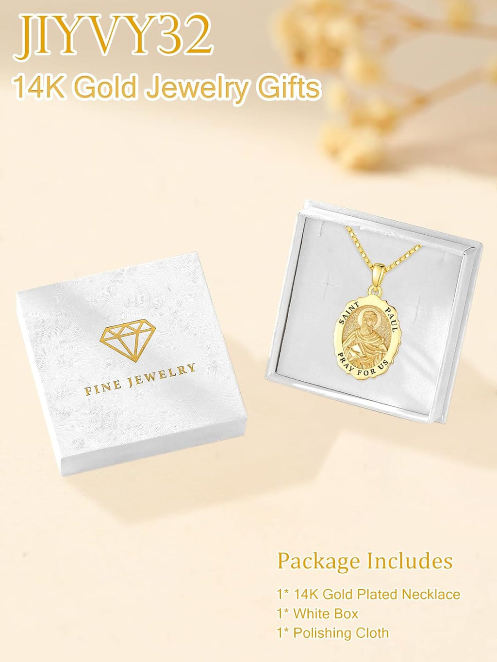 14K Gold Saint Medal Necklace for Women, Catholic Patron Saint Pendant Necklace, Christian Religious Jewelry Gift for Confirmation Baptism Communion Christmas Birthday