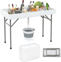 Giantex Folding Ice Cooler Table, 46'' Outdoor Chill Bar Table with Drain, Foldable Bucket & Removable Matching Skirt, for Events, Party, Camping, Buffet Beverage Server, White