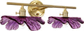 Purple Glass Wall Sconce, 2-Light Gold Bathroom Vanity Lights Over Mirror with Petal Glass Shade, Indoor Art Decor Wall Mount Light for Girl Room Doorway Hallway