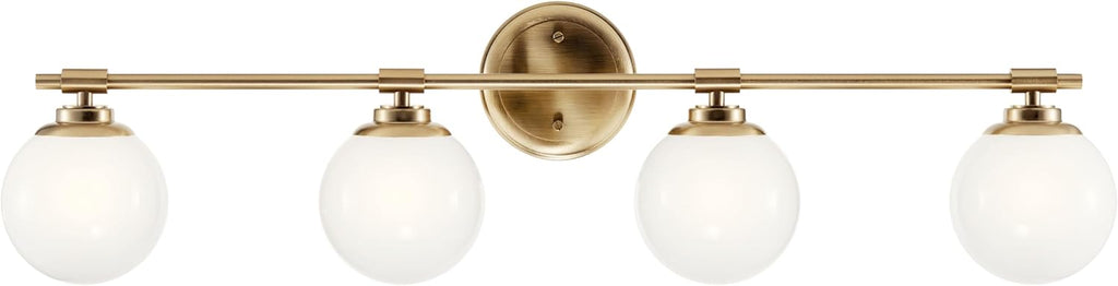 Kichler Benno 4-Light Bathroom Vanity Light Fixture with Opal Glass in Champagne Bronze, Modern Wall Mount Over Mirror for Bathroom or Powder Room (8.75' x 34'), 55173CPZ