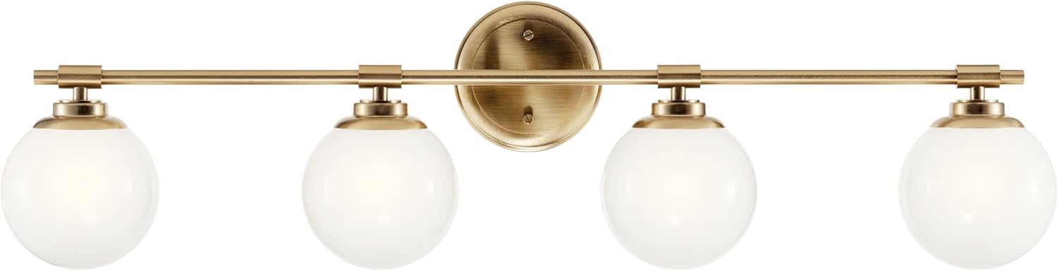Kichler Benno 4-Light Bathroom Vanity Light Fixture with Opal Glass in Champagne Bronze, Modern Wall Mount Over Mirror for Bathroom or Powder Room (8.75' x 34'), 55173CPZ