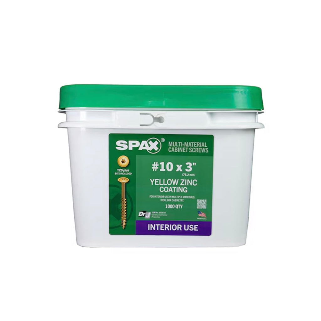 SPAX #10 x 3 Interior Wafer Head Cabinet Wood Screws Multi-Material Torx T-Star Plus (1000 EA) Bulk Pail Includes 2 Bits Washer Head Low Profile