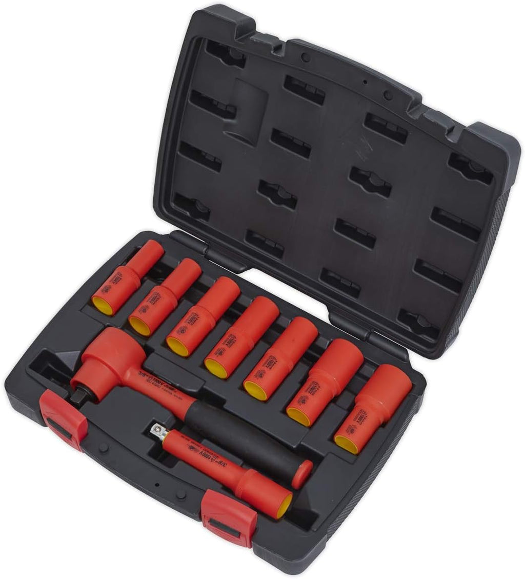 Sealey AK7942 Walldrive VDE Insulated Socket Set, 3/8' Square Drive, 6PT, 9 Pieces