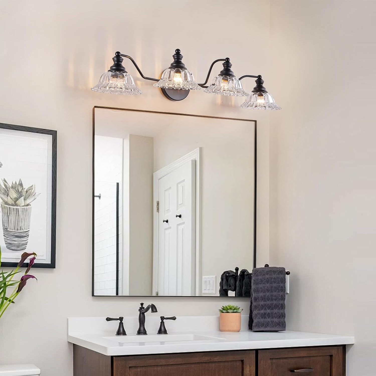 XIEDUN 4 Light Bathroom Vanity Lighting Fixtures Black Vanity Light Fixture Vanity Lights for Bathroom
