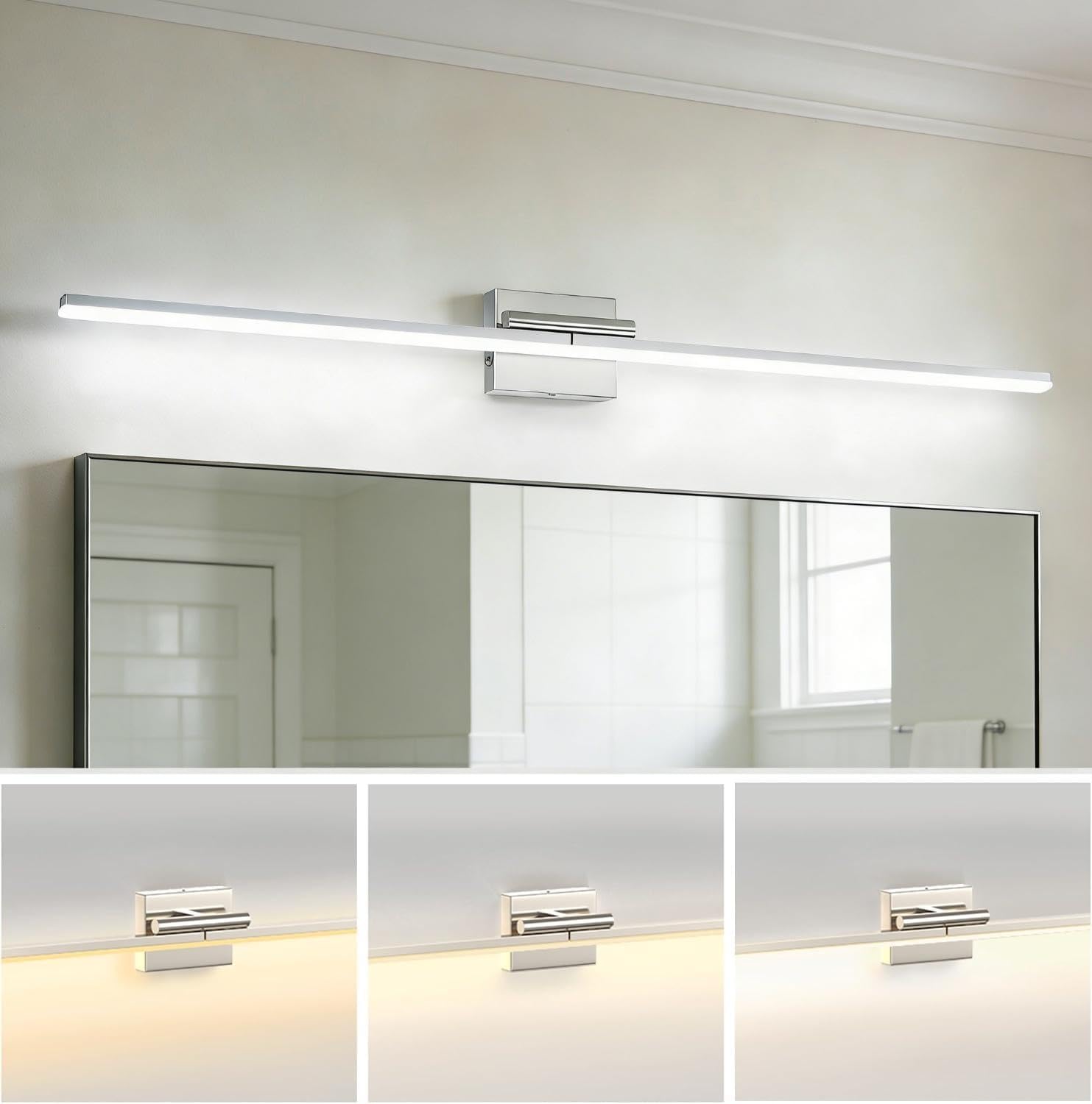 L LOHAS LED 47.3-Inch Bathroom Vanity Light Bar Over Mirror, 180° Rotatable Brushed Nickel Modern Bathroom Light Fixtures, Adjustable LED Vanity Lights for Living Room Wall