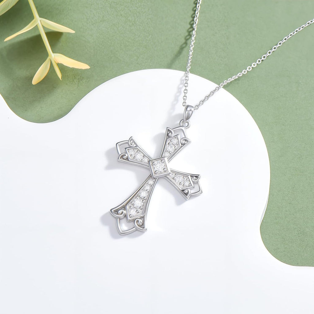 Real Sterling Silver Religious Necklace for Women, s925 Silver Cross Necklace Christian Religion Jewelry for Confirmation Baptism Ladies Mom, 18+2'